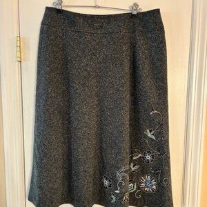 NY & Co Women's Embroidered Tweed Black White Lined A-Line Full Skirt Size 12